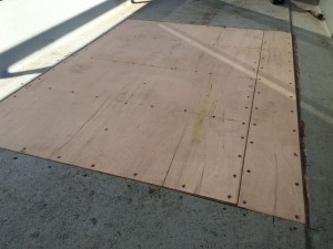 FRP防水下地の構造用合板の補修完了