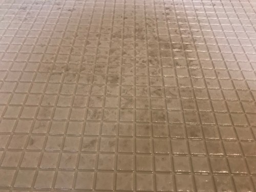 お掃除前のTOTOシステムバスサザナの床の写真